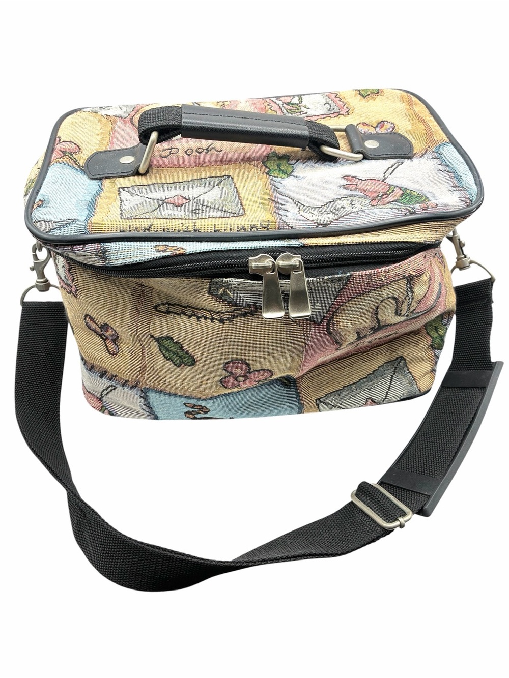 Rare Vintage Walt Disney Winnie the Pooh Tapestry Travel Luggage Make-up Case